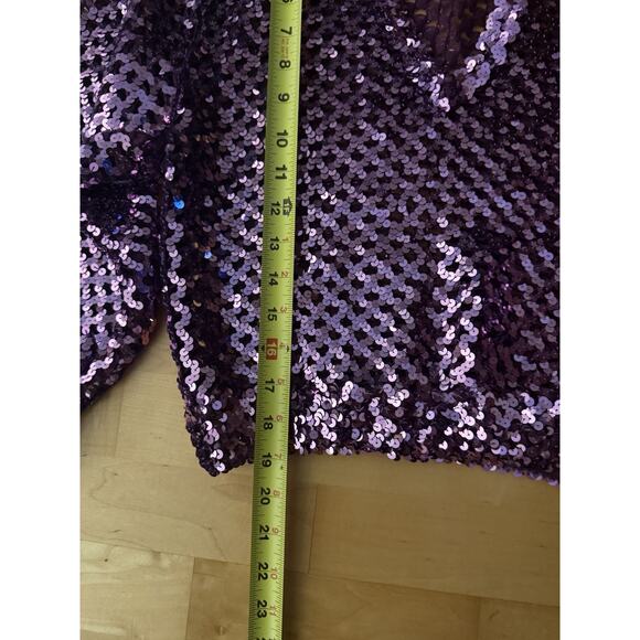 VTG Three Flags Sequin V Neck Balloon Sleeve Purple Top S - Picture 3 of 4